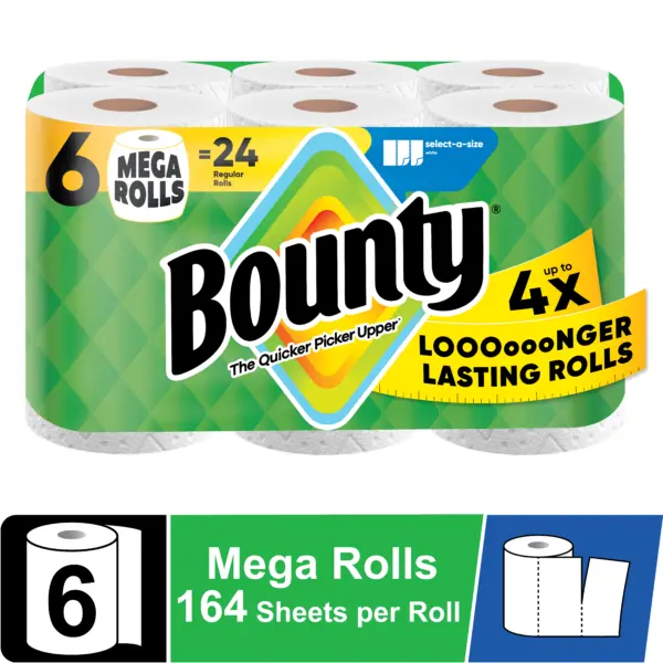 Bounty Paper Towels Select-A-Size White, 6 Mega Rolls, 164 Sheets Per Roll