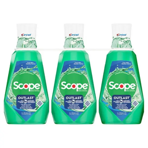Crest Scope Outlast Mouthwash, Fresh Mint, 33.8 fl. oz., 3 pk.