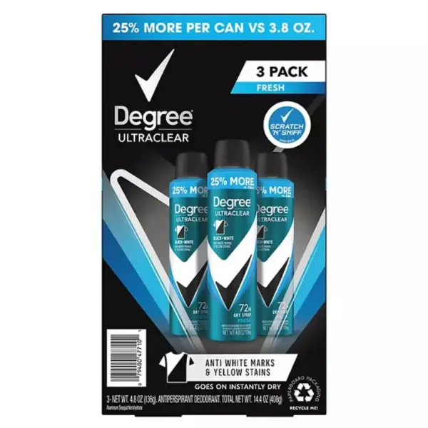 Degree for Men Ultraclear Black+White Deodorant Dry Spray, Fresh, 4.8 oz., 3 pk.