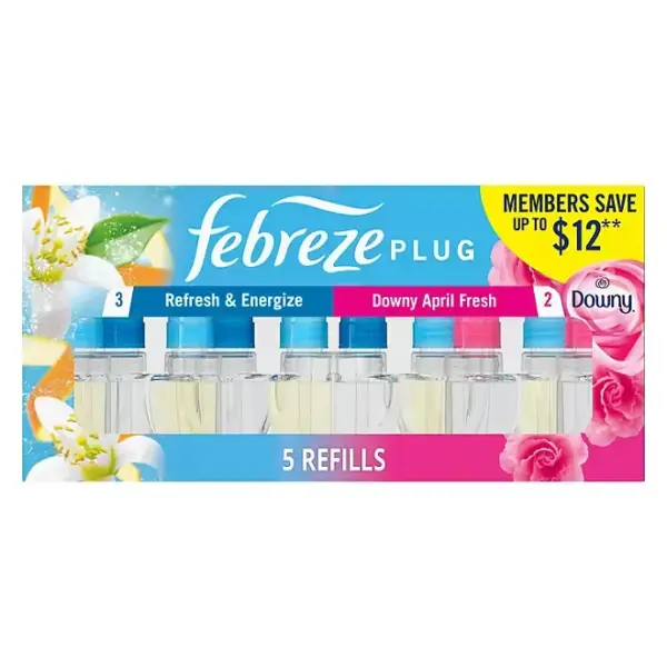 Febreze Plug Air Freshener, Refresh & Energize + Downy April Fresh, 5 refills, 4.35 fl. oz.