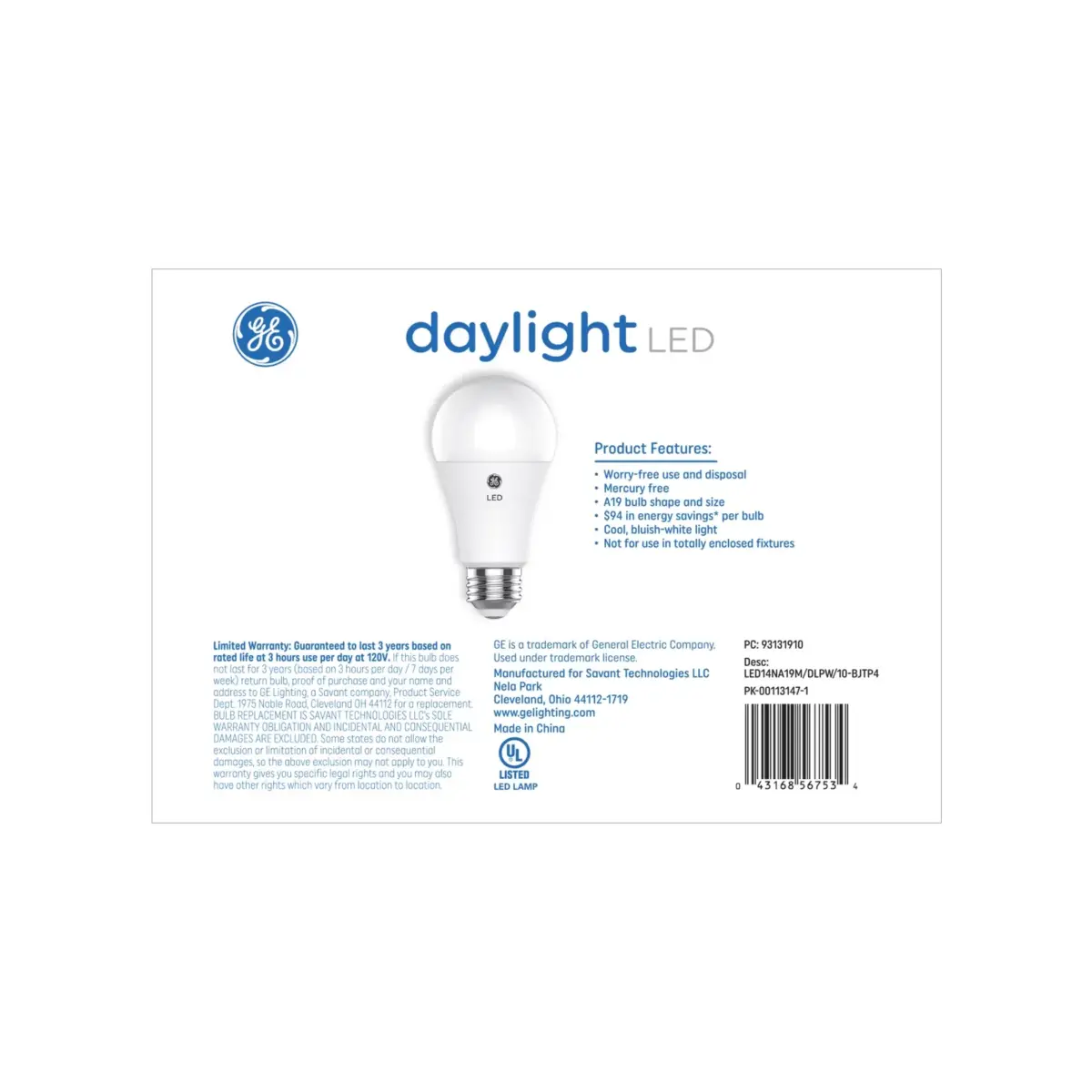 GE 100W General Purpose LED A19 Light Bulbs, 4 pk. - Daylight - Image 2