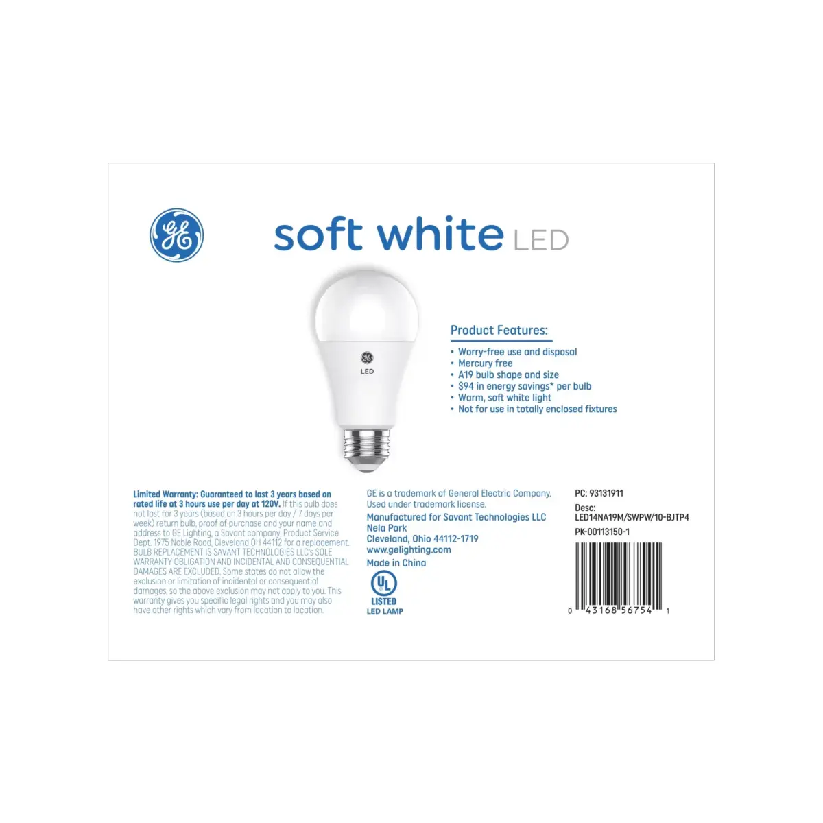 GE 100W General Purpose LED A19 Light Bulbs, 4 pk. - Soft White - Image 2