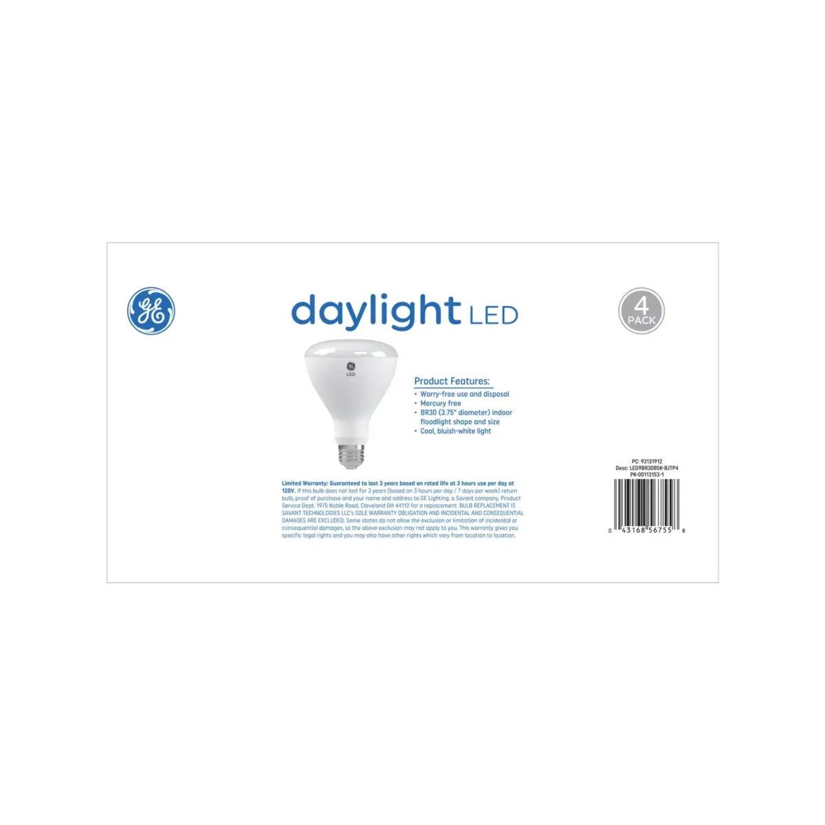 GE 65W LED BR30 Indoor Floodlight Bulbs, 4 pk. - Daylight - Image 2