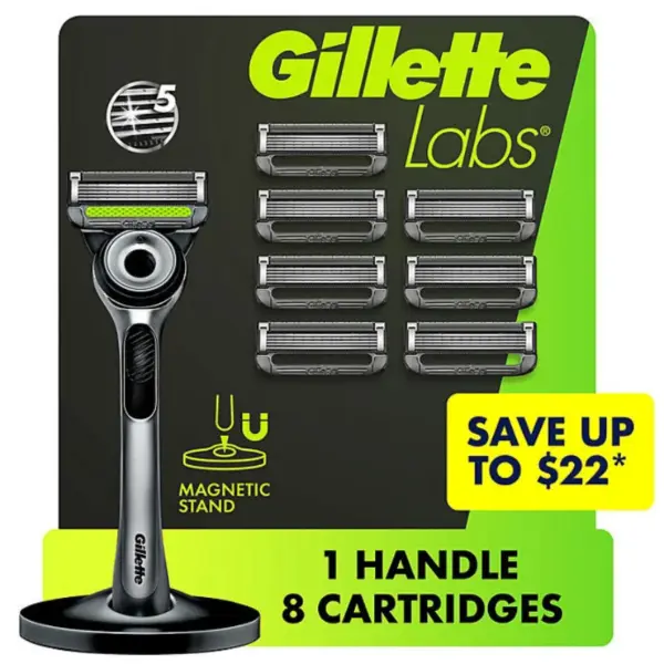 GilletteLabs Men's Exfoliating Razor, 5 Blade, Handle + 8 Cartridges