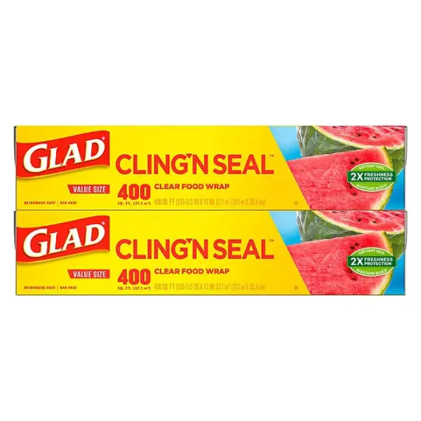 Glad Cling ‘N Seal Clear Plastic Food Wrap 400 sq. ft./roll, 2 rolls