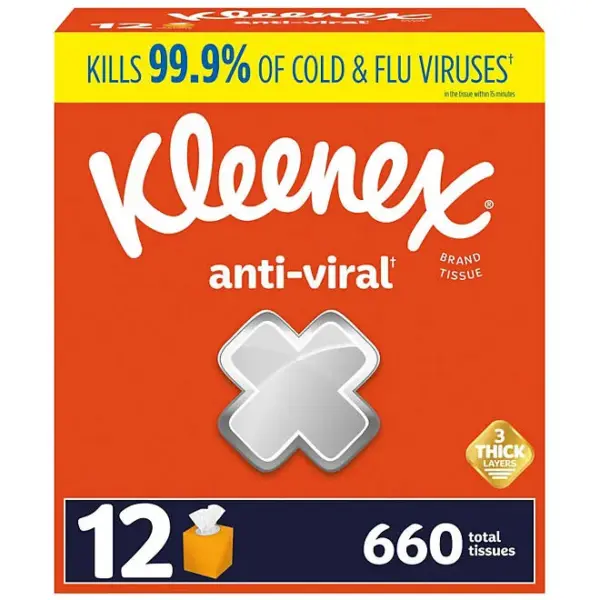Kleenex Anti-Viral 3-Ply Facial Tissues 12 cube boxes, 55 tissuesbox