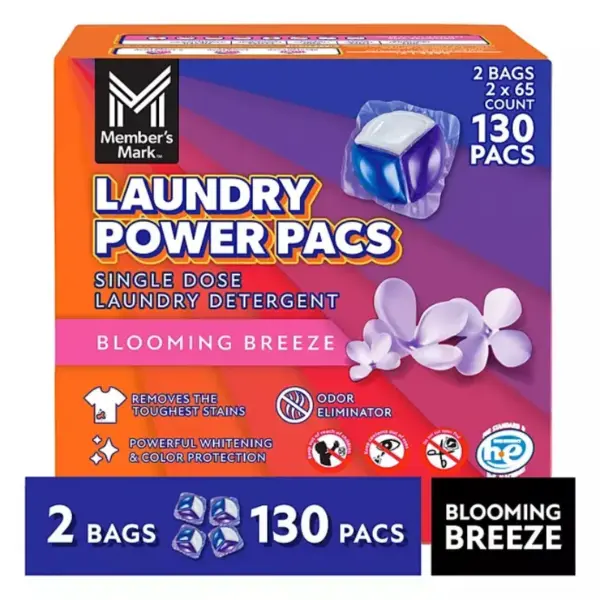 Member's Mark Laundry Detergent Power Pacs, Blooming Breeze, 130 ct.