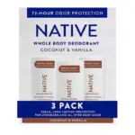 Native Whole Body Aluminum-Free Deodorant, Coconut & Vanilla, 2.3oz., 3pk.