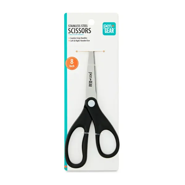 Pen+Gear 8-inch All-Purpose Stainless-Steel Scissors, Back to School, Black