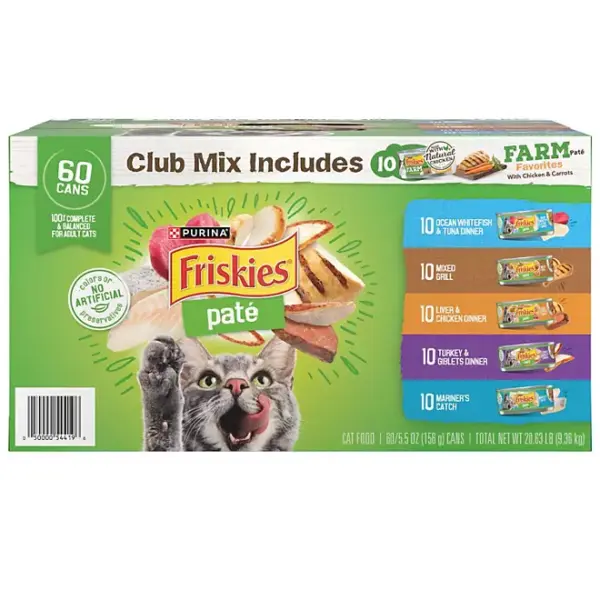 Purina Friskies Variety Pack, Adult Pate Wet Cat Food, 5.5 oz., 60 ct.