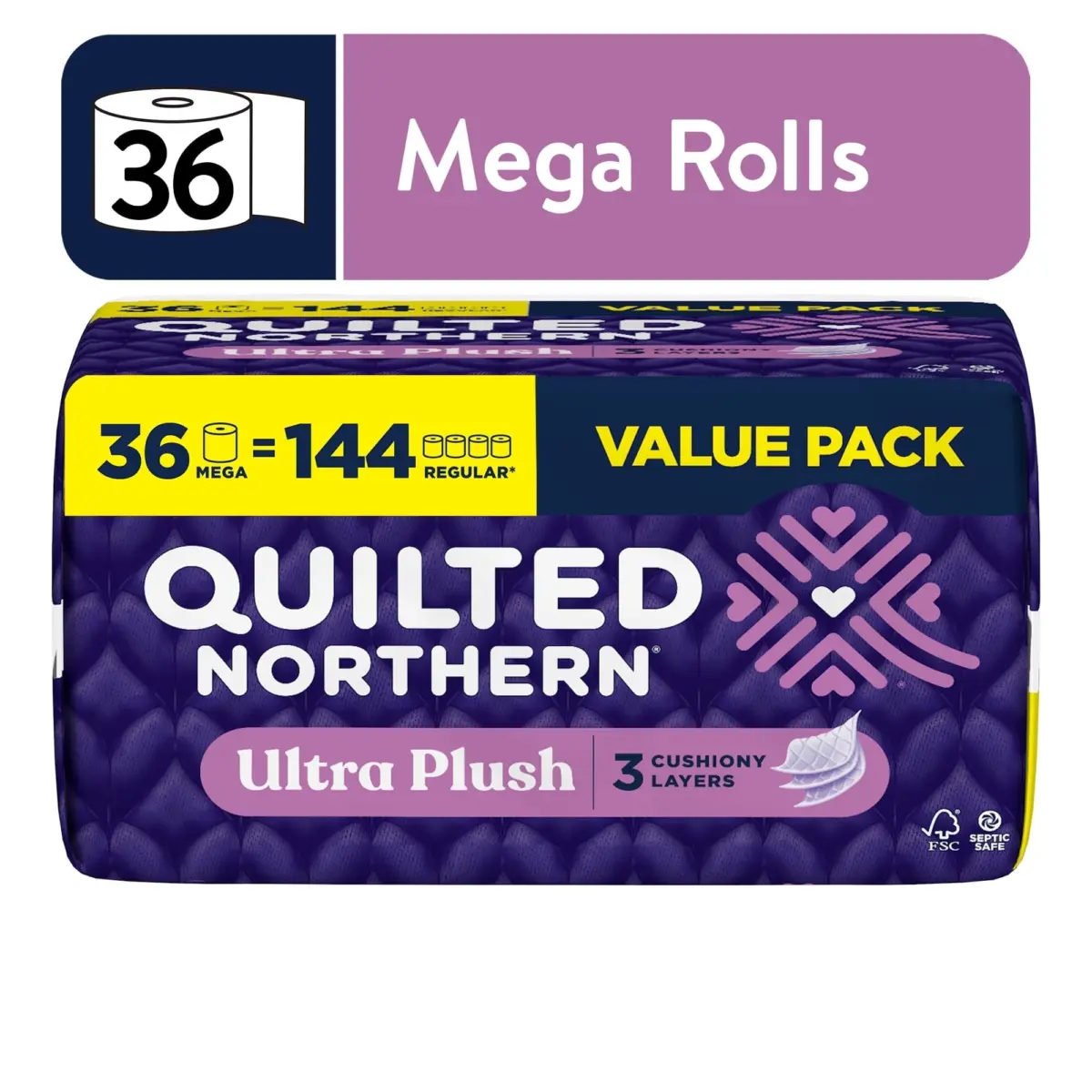Quilted Northern Ultra Plush 3-Ply Toilet Paper, 36 Mega Rolls (2 Pack) - Image 1