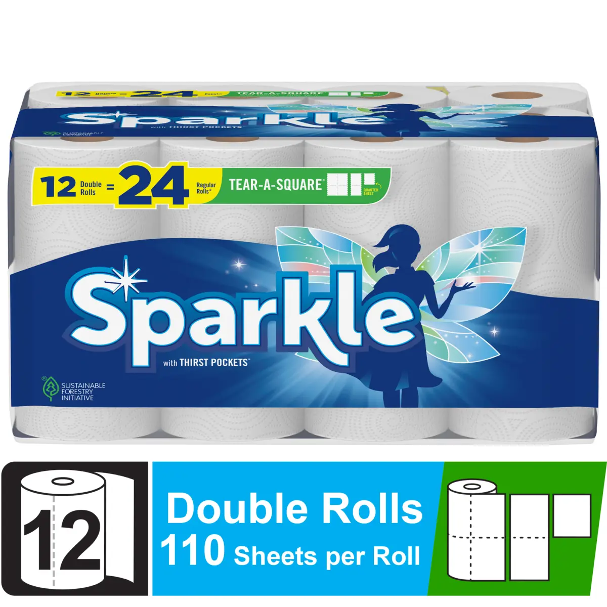 Sparkle Tear-a-Square Paper Towels, 12 Double Rolls - Image 1