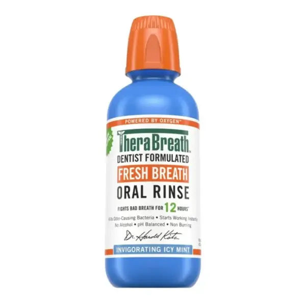 TheraBreath Fresh Breath Alcohol-Free Mouthwash, Mouth Rinse for Adults, Icy Mint, 16 fl oz