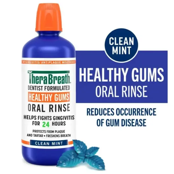TheraBreath Healthy Gums Mouthwash, Antigingivitis Mouth Rinse for Adults, Clean Mint, 16 fl oz