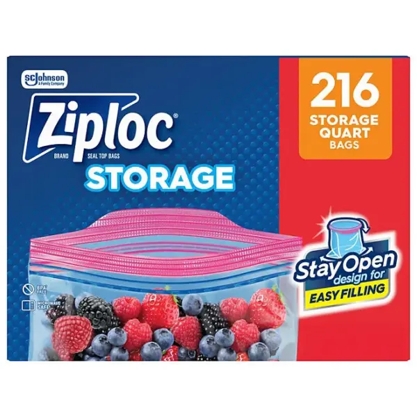 Ziploc Storage Quart Bags with New Stay Open Design, 216 ct.