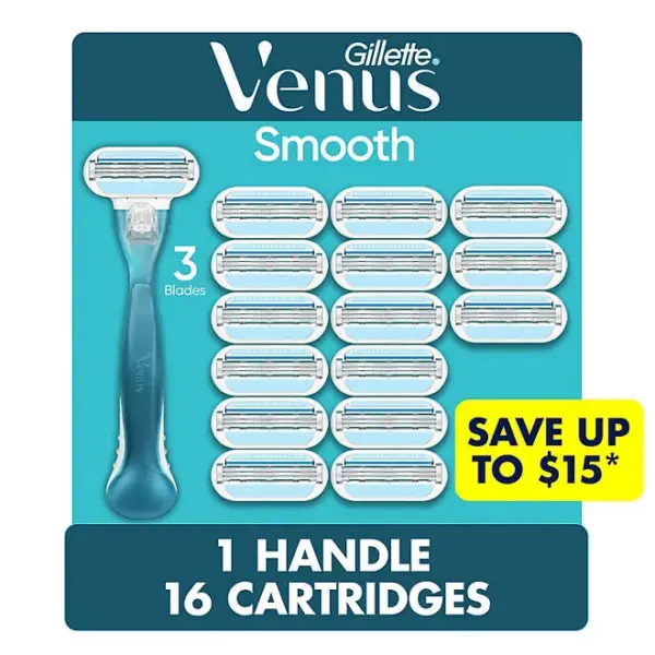 Venus Original Smooth Women's Razor, 3 Blade, Handle + 16 Cartridges