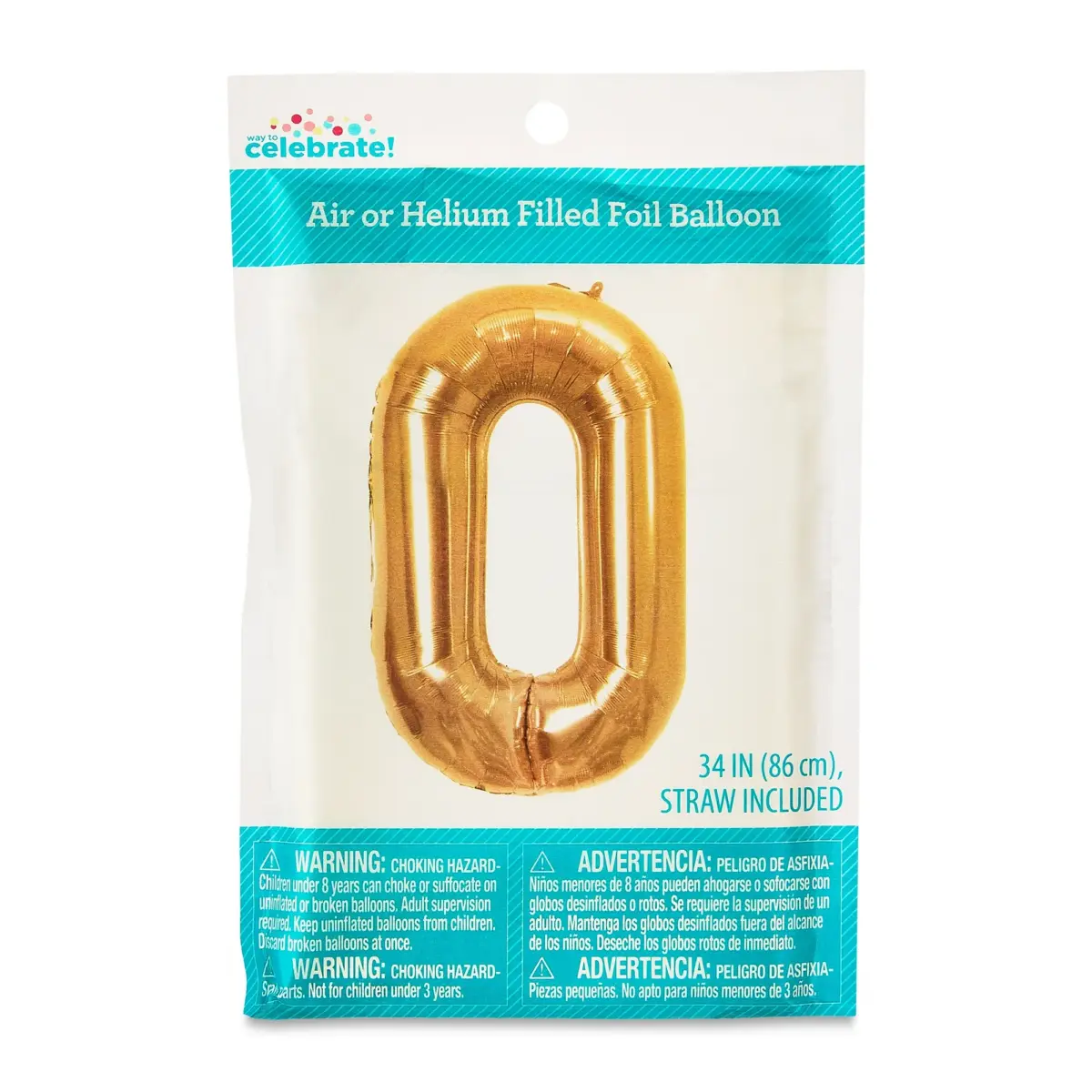 34" Gold Number 0 Foil Balloon, by Way To Celebrate - Image 3