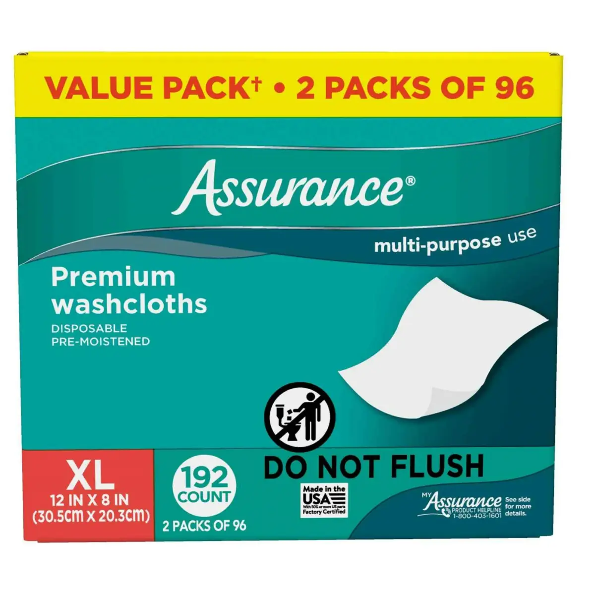 Assurance Premium XL Washcloths for Adults, Disposable & Pre-Moistened (192 Count) - Image 4