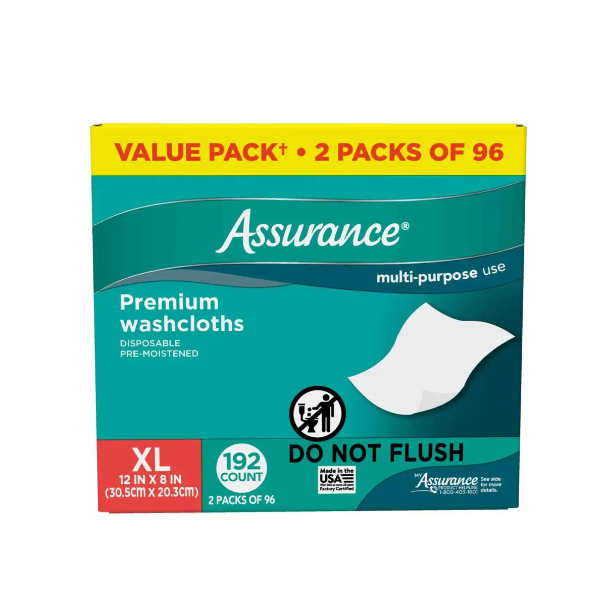 Assurance Premium XL Washcloths for Adults, Disposable & Pre-Moistened (192 Count) - Image 6
