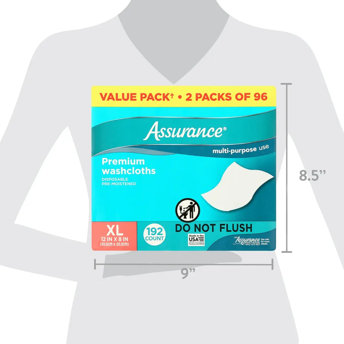Assurance Premium XL Washcloths for Adults, Disposable & Pre-Moistened (192 Count) - Image 8