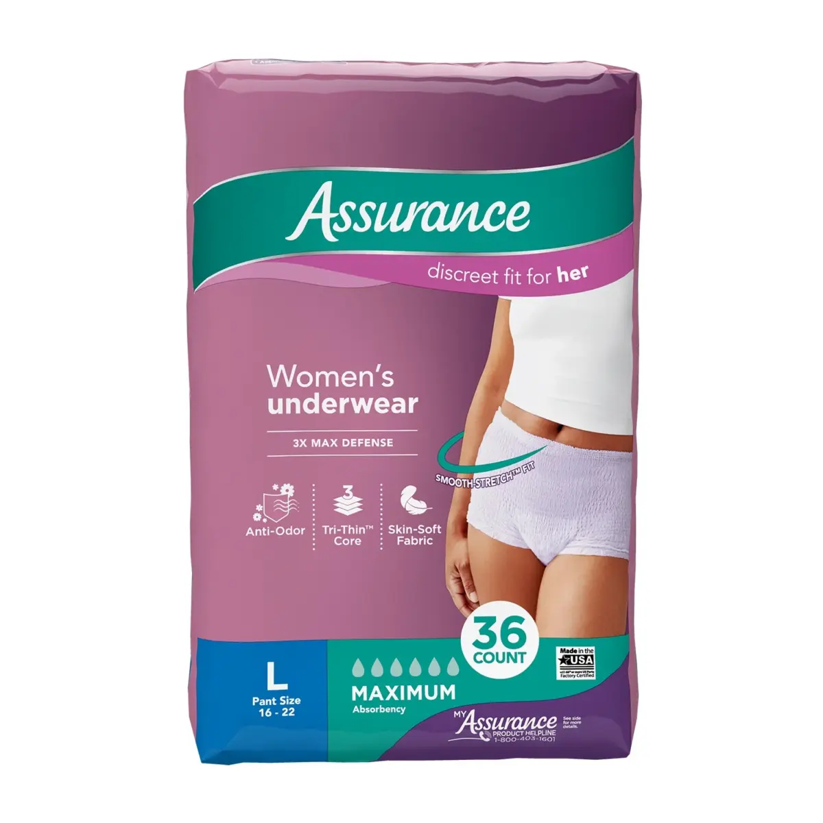 Assurance Women's Incontinence & Postpartum Underwear, L , Maximum Absorbency (36 Count) - Image 2