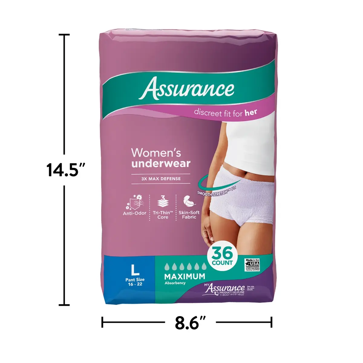 Assurance Women's Incontinence & Postpartum Underwear, L , Maximum Absorbency (36 Count) - Image 6