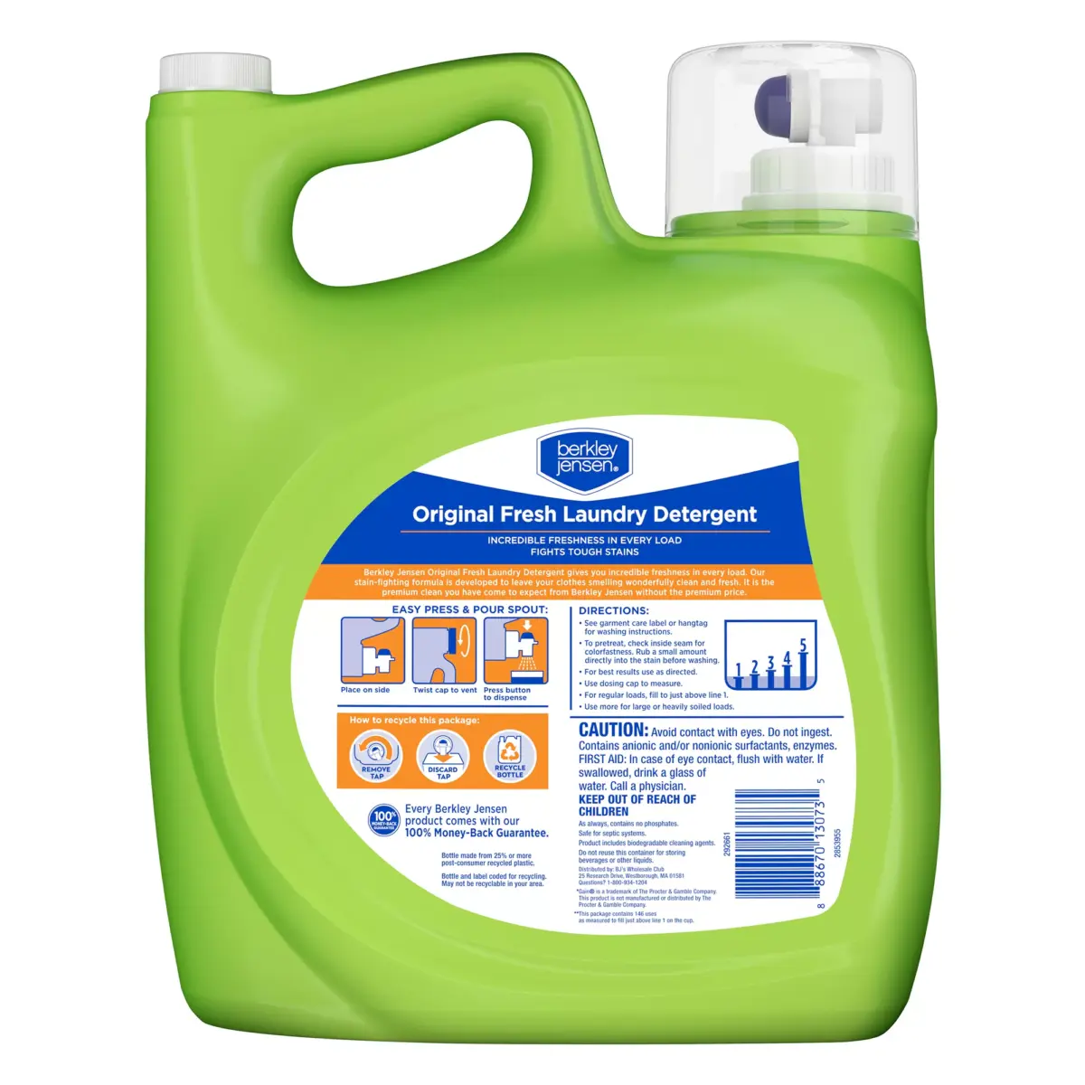 Berkley Jensen Liquid Laundry Detergent - Original Fresh Scent, 146 loads/200 oz. - Image 2