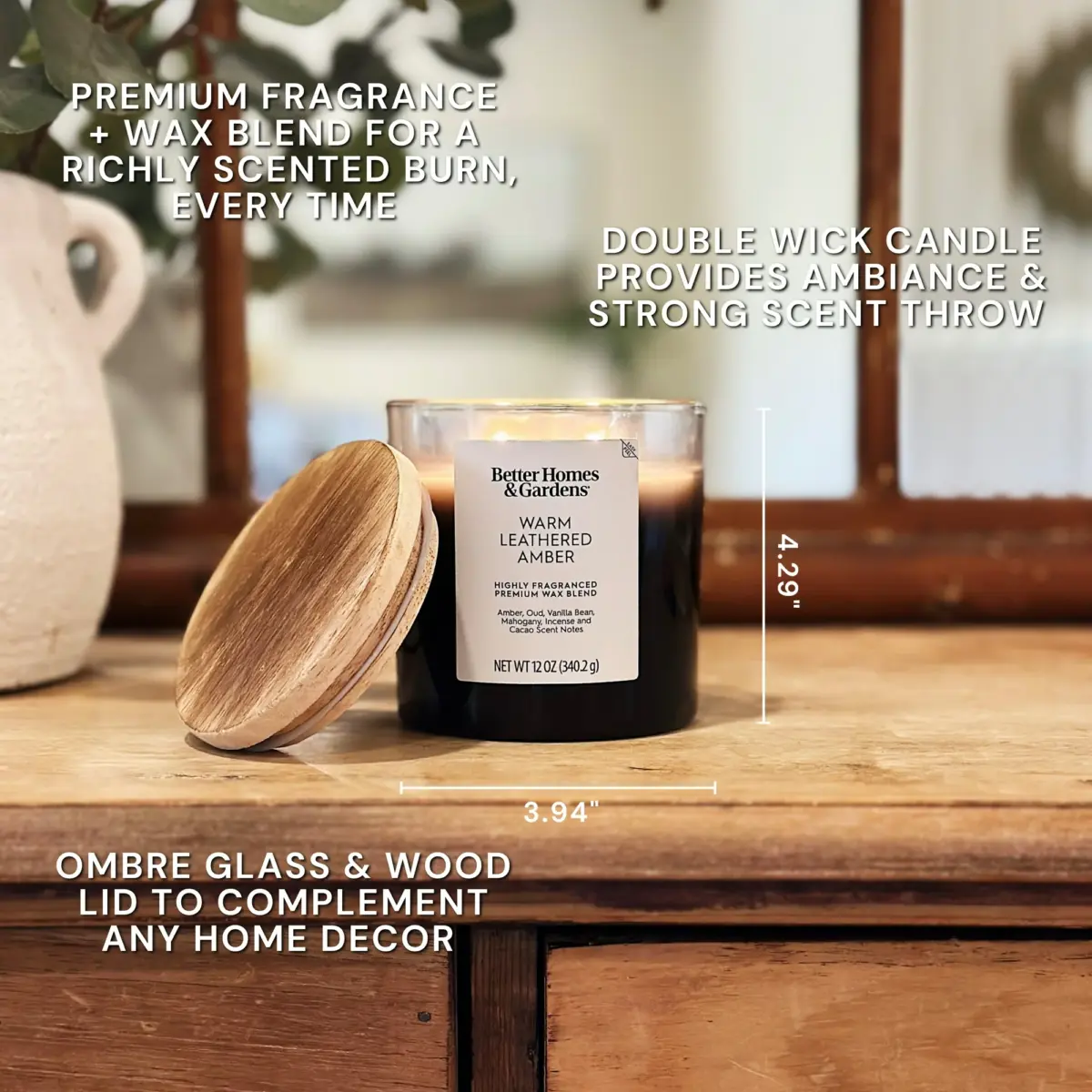Better Homes & Gardens Salted Honey and Vanilla Scented 2-Wick Ombre Jar Candle 12oz - Image 6