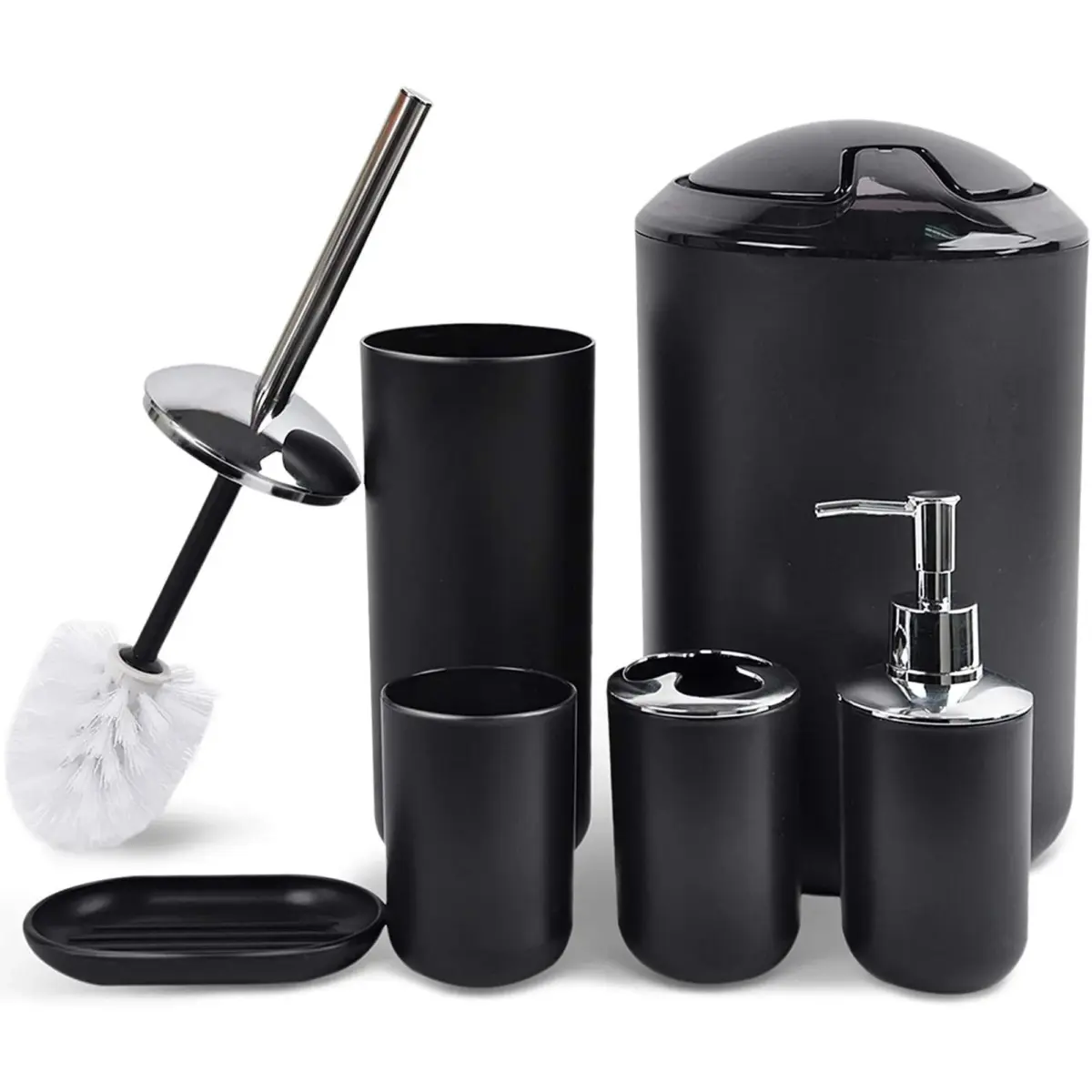 Cerbior 6 Plastic Bathroom Linen & Accessory Set, Black - Image 1
