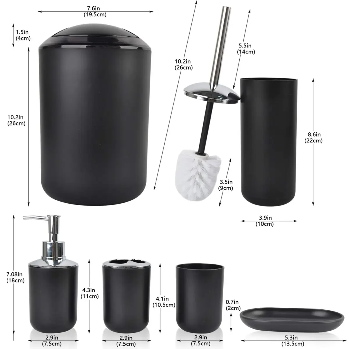 Cerbior 6 Plastic Bathroom Linen & Accessory Set, Black - Image 5