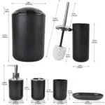 Cerbior 6 Plastic Bathroom Linen & Accessory Set, Black - Image 5