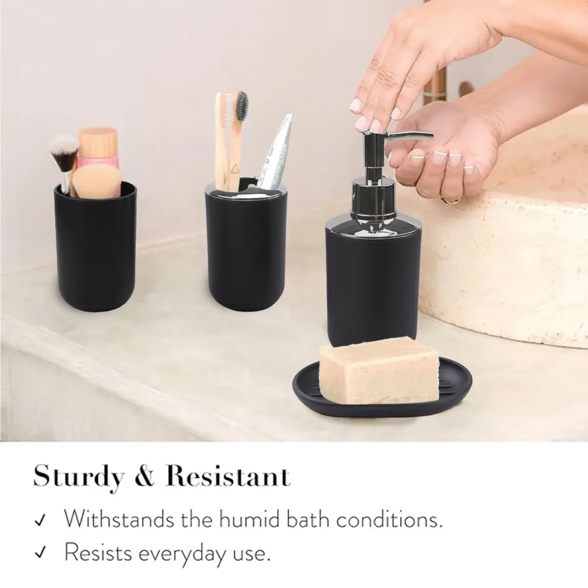 Cerbior 6 Plastic Bathroom Linen & Accessory Set, Black - Image 7