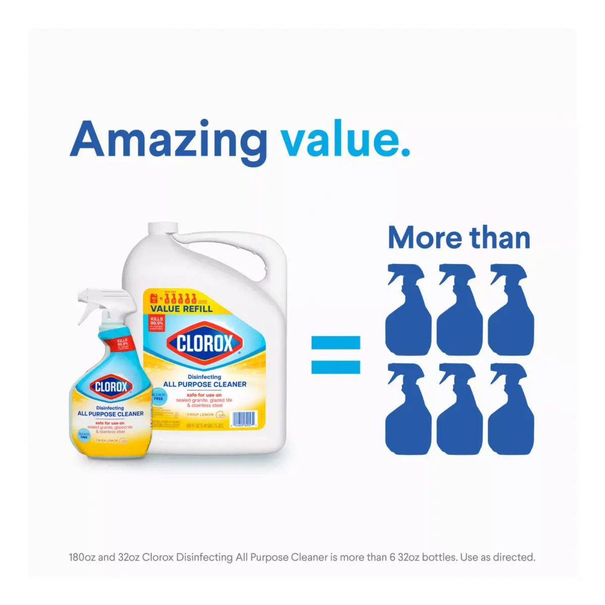 Clorox Disinfecting All Purpose Cleaner - Crisp Lemon, 32 oz. Spray & 180 oz. Refill - Image 9