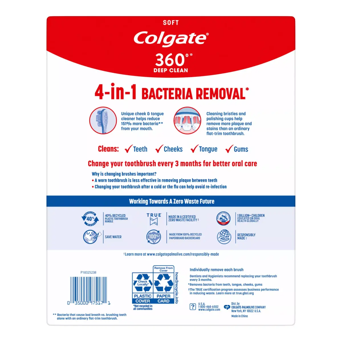 Colgate 360 Whole Mouth Clean Manual Toothbrush, Adult Soft Toothbrushes, 8 pk. - Image 2