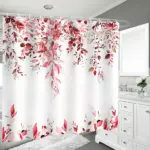 Dznils Red Eucalyptus Fabric Shower Curtain, Watercolor Floral Pattern with Hooks, 72" x 72" - Image 10