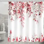 Dznils Red Eucalyptus Fabric Shower Curtain, Watercolor Floral Pattern with Hooks, 72" x 72" - Image 2
