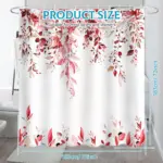 Dznils Red Eucalyptus Fabric Shower Curtain, Watercolor Floral Pattern with Hooks, 72" x 72" - Image 3