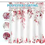 Dznils Red Eucalyptus Fabric Shower Curtain, Watercolor Floral Pattern with Hooks, 72" x 72" - Image 7