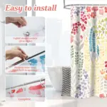 Dznils Boho Colorful Floral Fabric Shower Curtain, Watercolor Pattern with Hooks, 72" x 72", Beige - Image 3