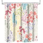 Dznils Boho Colorful Floral Fabric Shower Curtain, Watercolor Pattern with Hooks, 72" x 72", Beige - Image 4