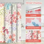 Dznils Boho Colorful Floral Fabric Shower Curtain, Watercolor Pattern with Hooks, 72" x 72", Beige - Image 5