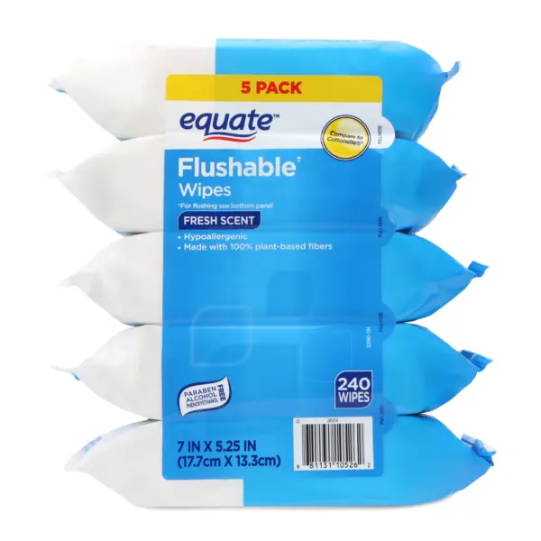 Equate Flushable Wet Wipes, Fresh Scent, 240 Wipes (5 Pack), Compare to Cottonelle®