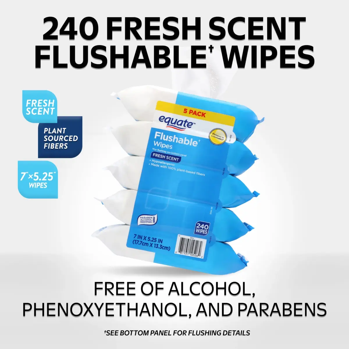 Equate Flushable Wet Wipes, Fresh Scent, 240 Wipes (5 Pack), Compare to Cottonelle® - Image 2