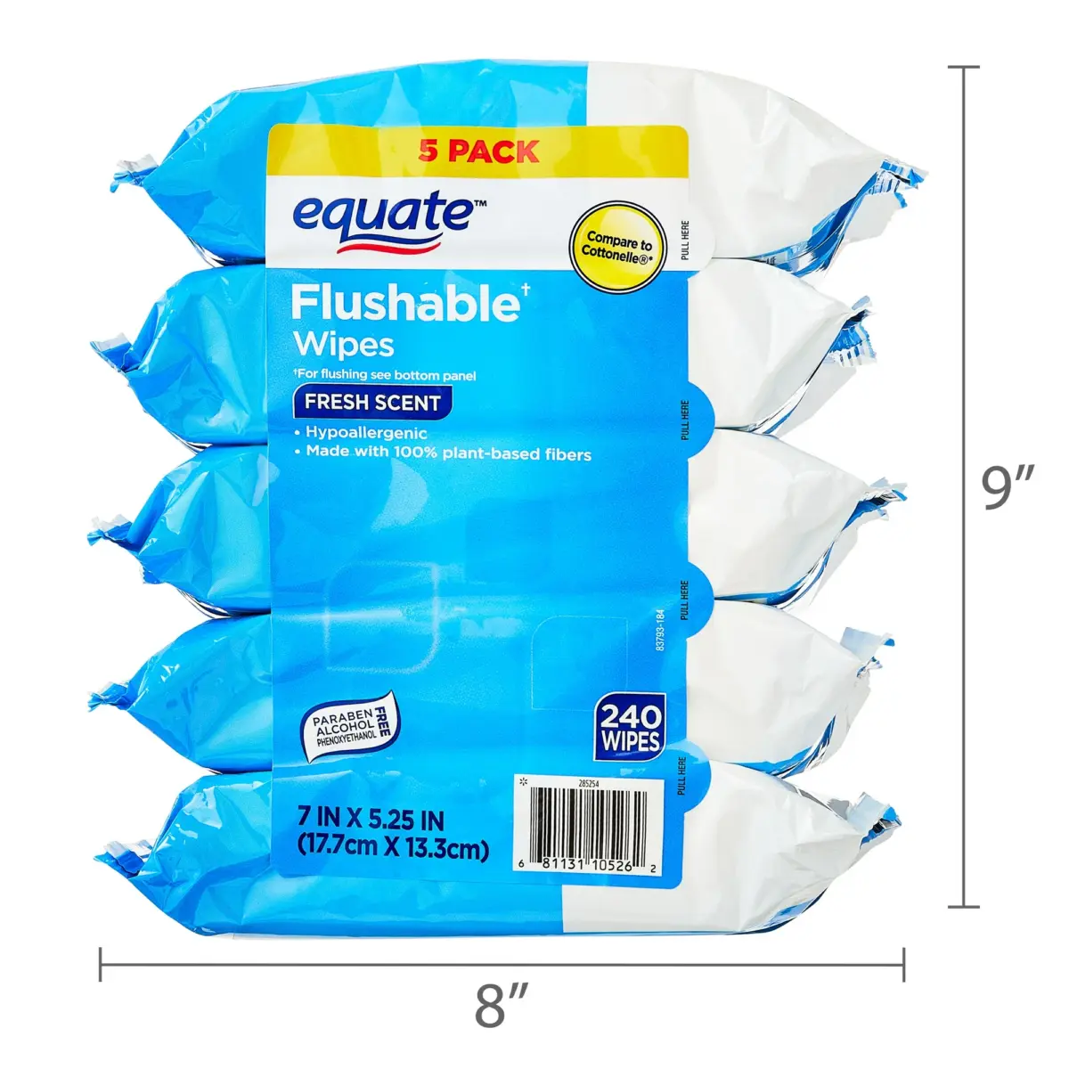 Equate Flushable Wet Wipes, Fresh Scent, 240 Wipes (5 Pack), Compare to Cottonelle® - Image 8