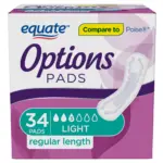Equate Options Women's Incontinence Pads, Light Absorbency, Regular Length (34 Count), Compare to Poise®