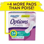 Equate Options Women's Incontinence Pads, Light Absorbency, Regular Length (34 Count), Compare to Poise® - Image 11
