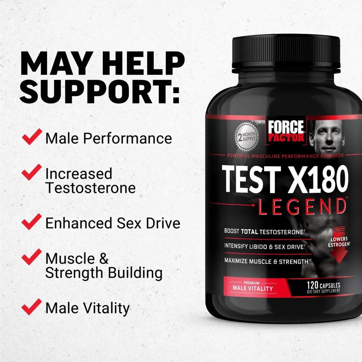 Force Factor Test X180 Legend Testosterone Booster Capsules 120 ct. - Image 3