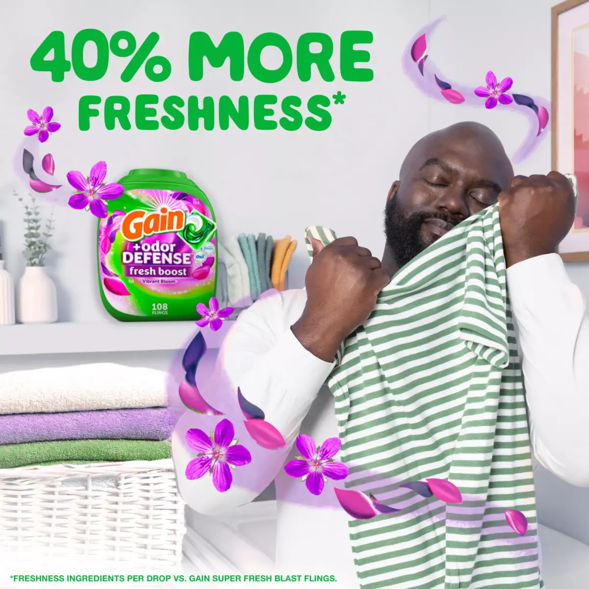 Gain Flings Laundry Detergent Pacs + Oxi and Odor Defense Fresh Boost - Vibrant Bloom, 108 ct. - Image 5