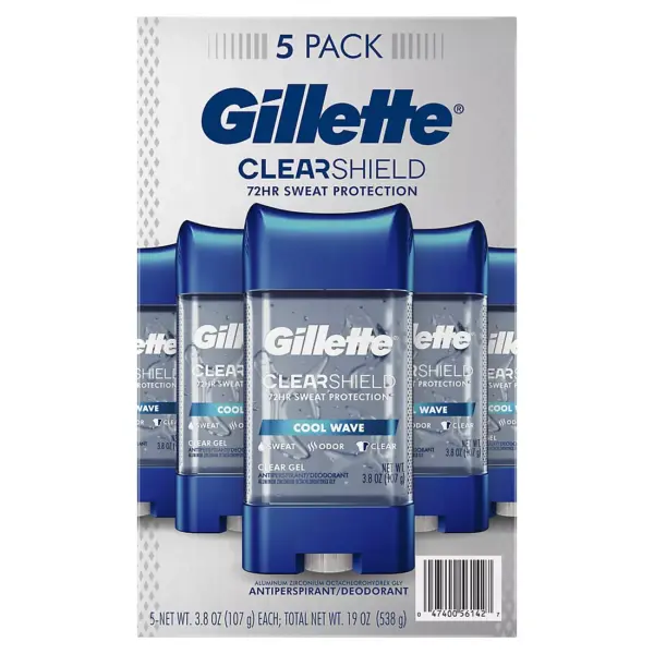 Gillette Ultimate Protection Clear Gel, Cool Wave, 6-in-1 Antiperspirant and Deodorant, 5 pk./3.8 oz.