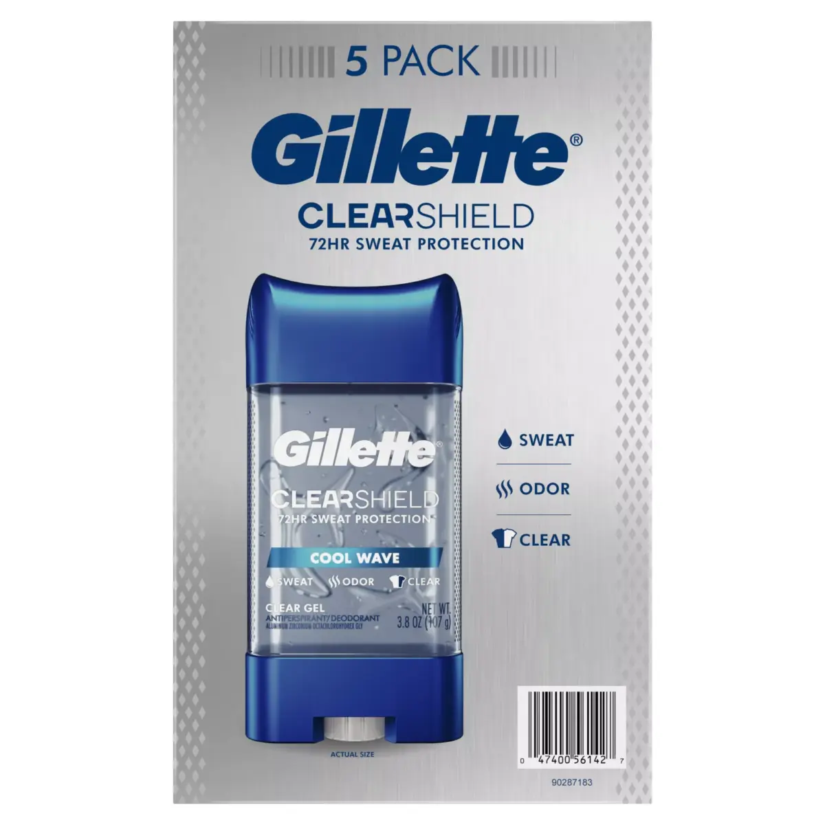 Gillette Ultimate Protection Clear Gel, Cool Wave, 6-in-1 Antiperspirant and Deodorant, 5 pk./3.8 oz. - Image 2